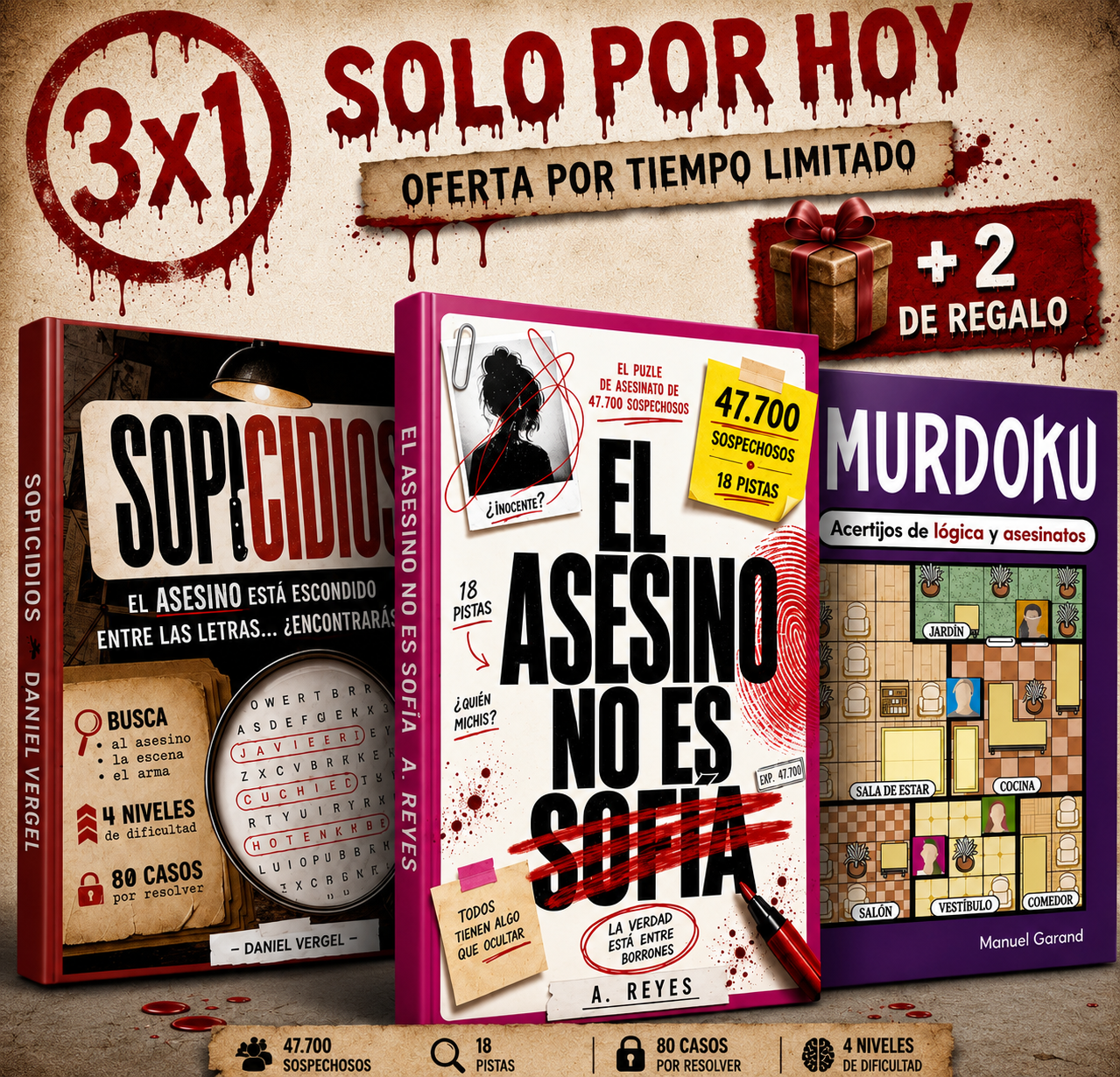 3X1 | El Asesino no es Sofía: El Enigma de los 47.700 Sospechosos + 2 Libros de Regalo